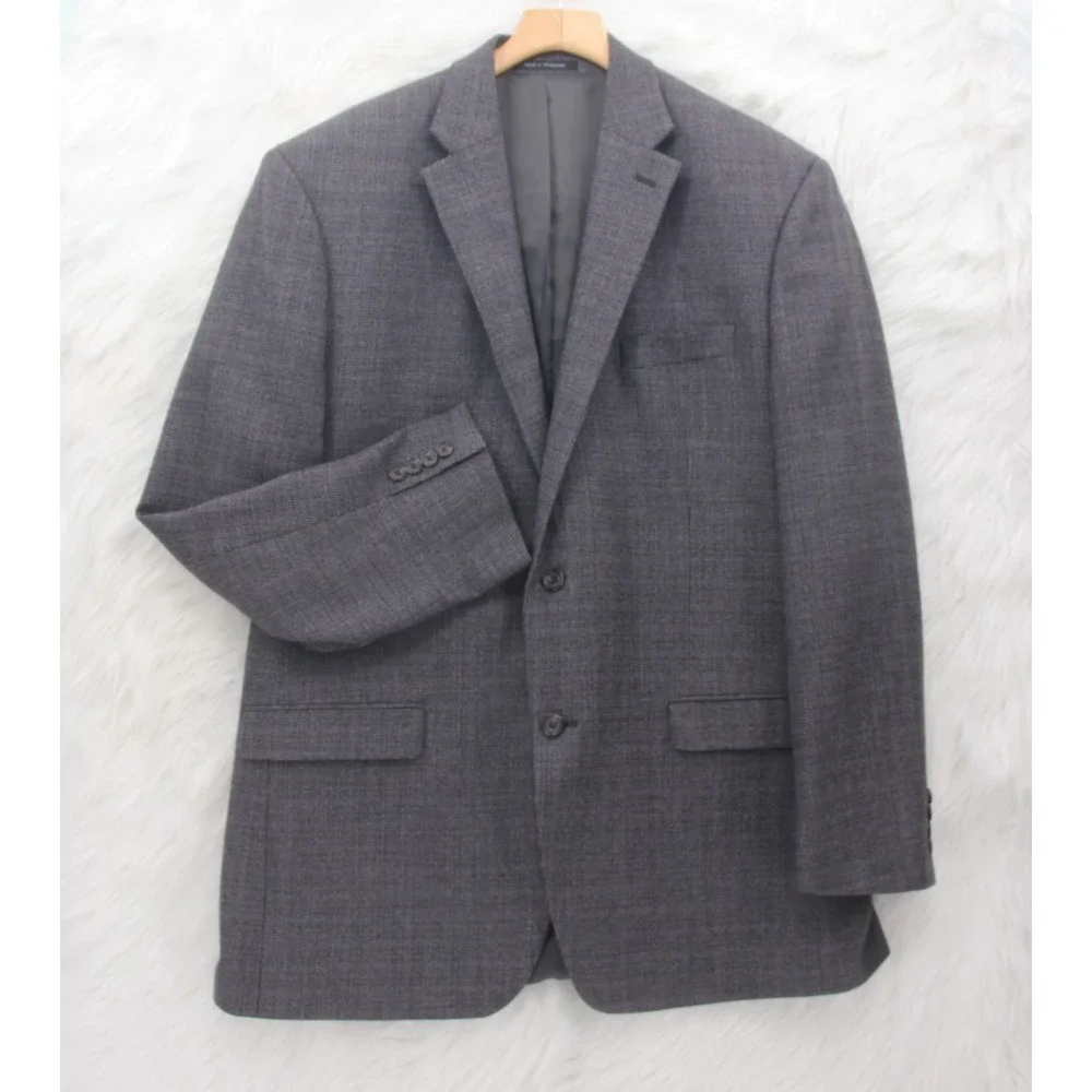 Lauren Ralph Lauren Blazer Mens 44L Plaid Check Lambswool Sport Coat Jacket Gray